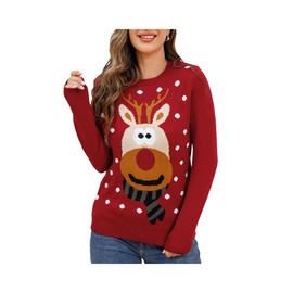 SANSIWU Women Christmas Sweater Funny Novelty Pattern Pullover Long Sleeve Warm Crewneck Chunky Ugly Xmas Sweater (W-Red, XL)