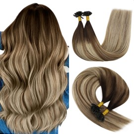 YoungSee Real Hair Bonding Extensions, Balayage Extensions, Dark Brown with Blonde Balayage, U-Tip Extensions, Keratin Extensions, 50 cm, 50 g, 50 Pieces, #4/6/22