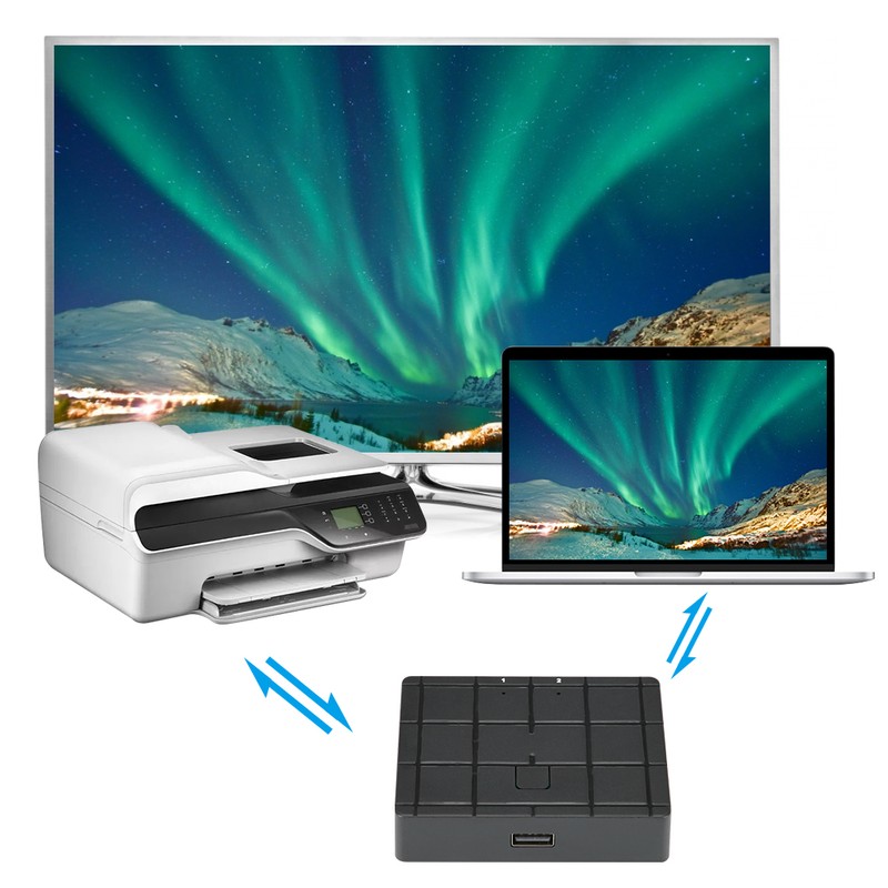 2-Port Switcher 2-in 1-out Converter USB Printer Computer Sharing U