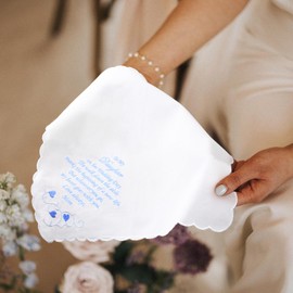 PACGOTH Wedding Handkerchiefs Something Blue for Bride Embroidered Handkerchief Gift for Bride Groom from Mother Father Friends