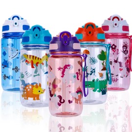 SUPPRUI Children's Drinking Bottle, 600 ml Children's Drinking Bottle with Straw, BPA-Free Children's Water Bottles, Sports Water Bottle with Leak-Proof Flip-Top Lid for Girls and Boys