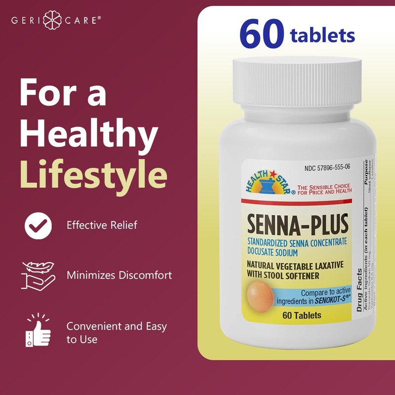 GeriCare Senna Plus Natural Vegetable Laxative with Stool Softener, Docusate