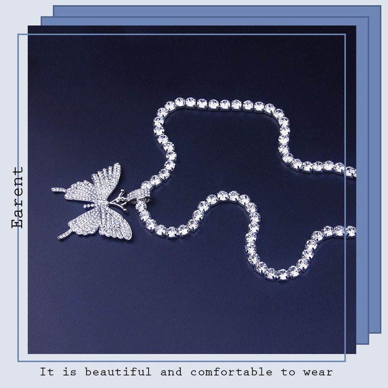 EARENT Butterfly Necklace Silver Rhinestone Choker Necklaces Christmas Costume New