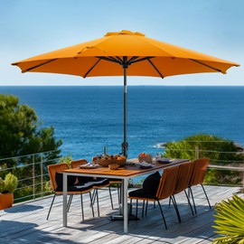 wikiwiki 9 FT Patio Umbrellas Outdoor Table Market Umbrella with Push Button Tilt/Crank, 8 Sturdy Ribs, Fade Resistant Waterproof POLYESTER DTY Canopy for Garden, Lawn, Deck, Backyard & Pool, Orange