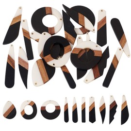 Pandahall 20Pcs Resin Wooden Pendants Long Teardrop Rectangle Leaf Donut Geometric Wood Charms for Dangle Drop Earring Necklace Jewelry Making