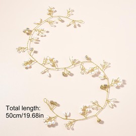 NTRUXZP 1 Piece Wedding Flower Hair Vine Pearl Headband Bridal Leaf Headpiece Bridal Hair Accessories for Women Girls Bridesmaids (Gold)