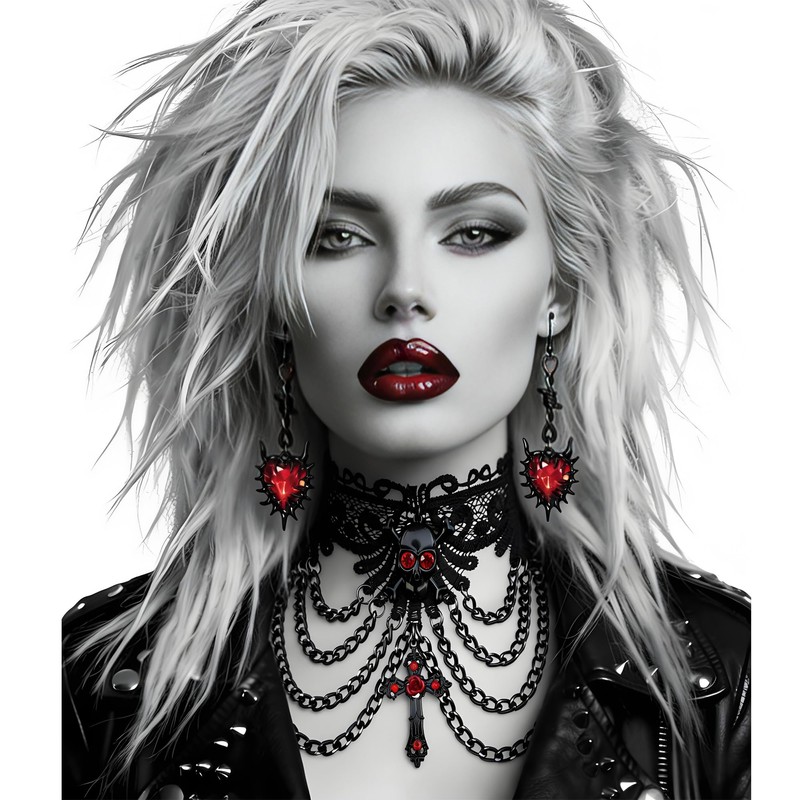 Women's Black Lace Choker Necklace – Adjustable Gothic Skull Cross