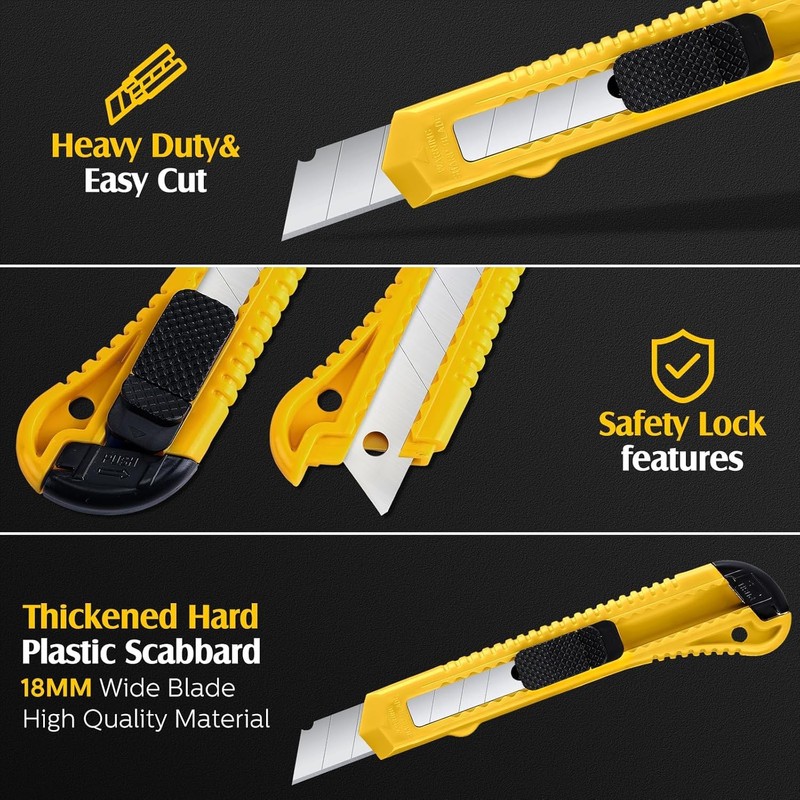 Lanties 100 Pack Box Cutter Retractable Utility Knife 18mm Wide