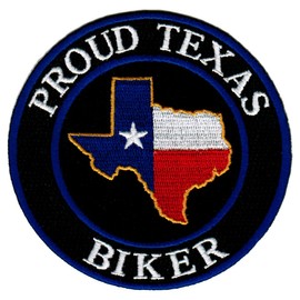 Proud Texas Biker Embroidered Patch Lone Star State Flag Iron-On Motorcycle Emblem