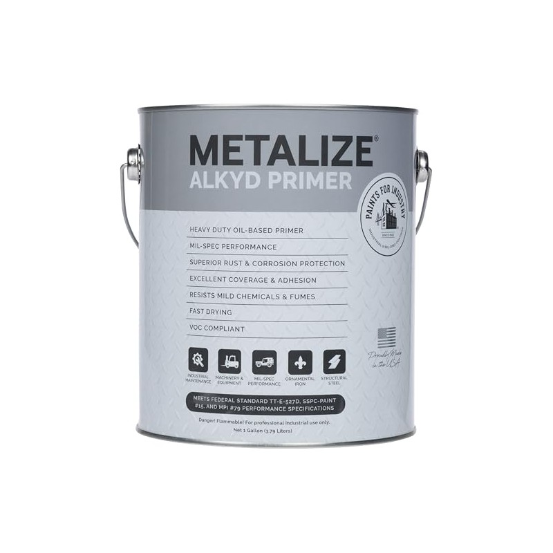 METALIZE Industrial Alkyd Primer, Steel Metal Iron Machinery, (Flat Gray)