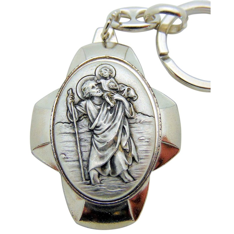 St Christopher Metal Keychain Travel Saint Key Ring with Holy