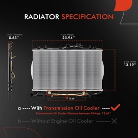 A-Premium Engine Coolant Radiator with Transmission Oil Cooler Compatible with Hyundai Accent 1997-1999 L4 1.5L, Automatic Transmission, Replace# 2531022120