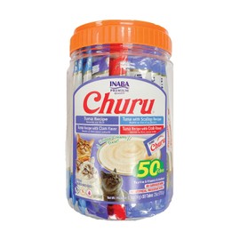 Churu Inaba, Premios Cremosos para Gato, Mix 4 Sabores de Atún, Bajos en Calorías, 50 Tubos de 14g