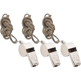GI Style Echo Metal Police Whistle with Lanyard | Brass or Silver Army Whistles | 3-Pack (Silver Chrome)
