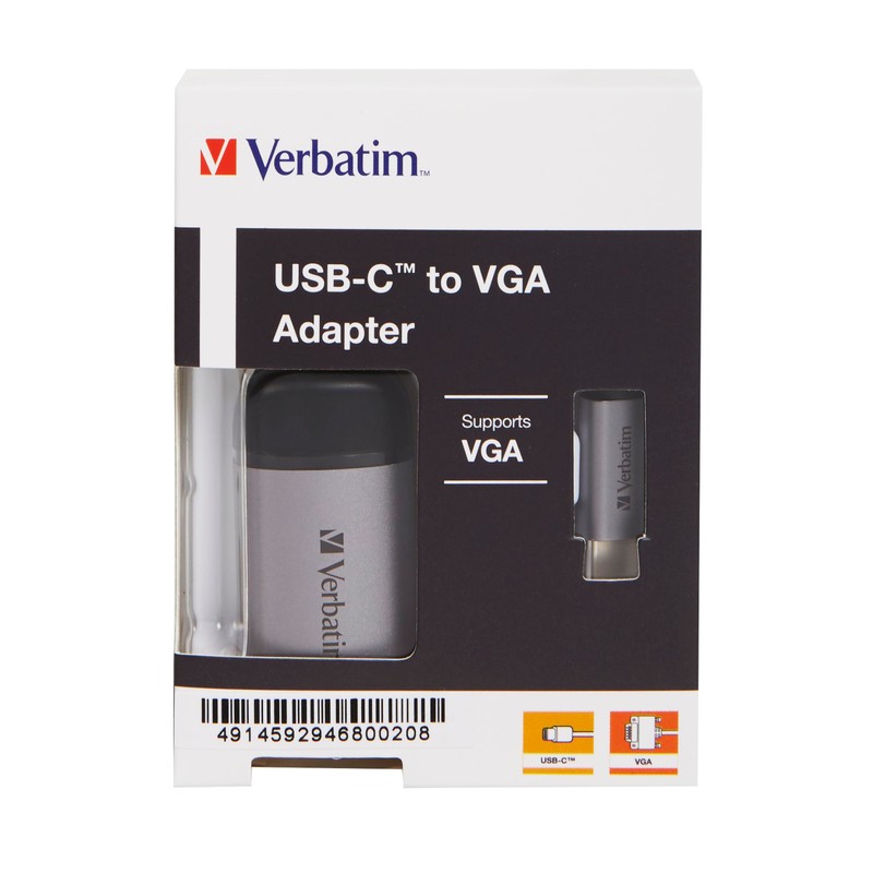 Verbatim USB-C to VGA Adapter for Connecting Thunderbolt 3 &