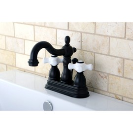Kingston Brass KB1605PX Heritage 4-Inch Centerset Lavatory Faucet with Porcelain Cross Handle, Oil Rubbed Bronze