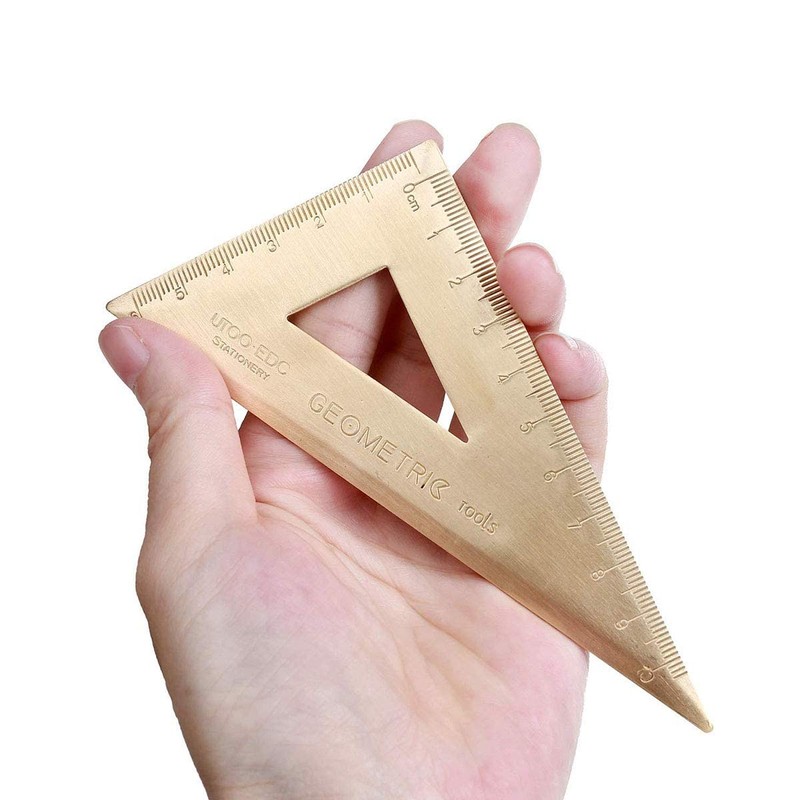 Metal Ruler Set - Students Golden Triangular Plate & Semicircle
