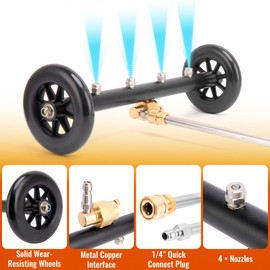 Undercarriage Pressure Washer Attachment, Pressure Washer Undercarriage Cleaner Attachment Include Water Broom, Swivel Wheel, 14" Extension Wand(90°) and 16" Straight Extension Wands, 4000 PSI