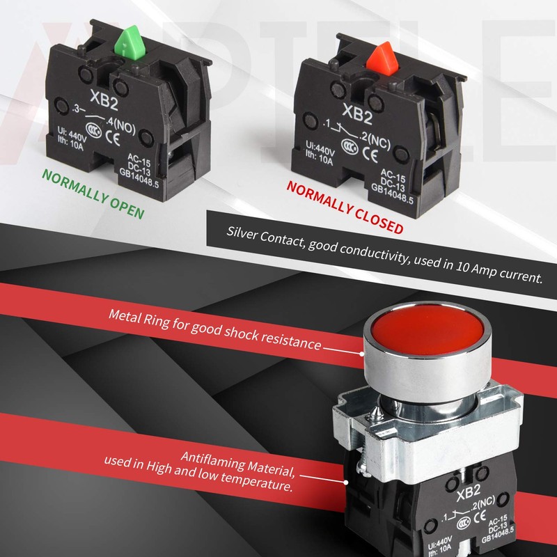 APIELE 2PCS 22MM Momentary Push Button Switch Red Green 1NO