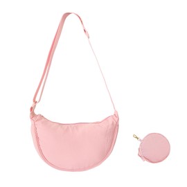 Konxi Damen Halbmond Crossbody Schultertasche, Hobo Halfmoon Bag, Nylon Crossbody Bag mit verstellbarer Schultergurt, Damen Halbmond Schultertasche mit Ein Münzgeldbeutel (Rosa)
