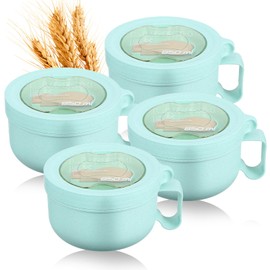 4 Pcs Microwave Ramen Bowl Microwavable Instant Soup Cups with Lids Large Soup Bowls with Handles Dishwasher Safe Mug for Cereal Food Container (Green)