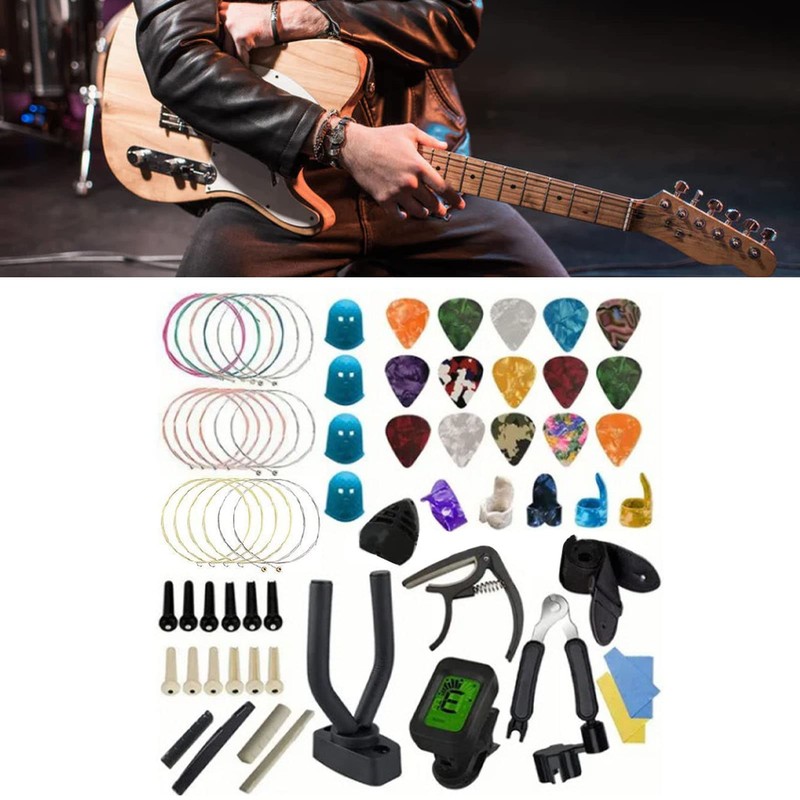 66 Piece Guitar Accessory Set Includes Guitar String Tuner, Capo