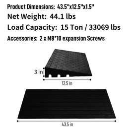 3inch Rise Height Rubber Threshold Ramp, 33000 LBS Capacity Doorway Anti-Slip Curb Wheelchairs Ramps for Wheelchair, Scooter, Car, 42" L x 24" W, Black