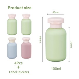 Yistoi Pack of 4 travel bottles for filling, shampoo bottles for filling, travel bottles for filling and label stickers, storing toiletries, bathroom, travel with the