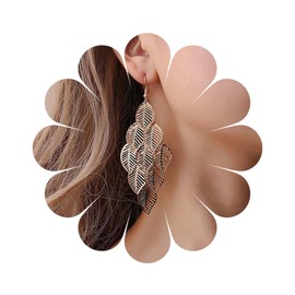 Inateannal Boho Filigree Leaf Drop Earrings Gold Leaf Chandelier Earrings Cluster Leaf Hook Earrings Ethnic Super Light Earrings Jewellery for Women and Girls, Alloy Steel