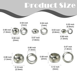 KitBeads 1256Pcs Stainless Steel Crimp Beads 5 Sizes Clamp End Stopper Round Rondelle Spacer Beads for Jewelry Making Bracelets Necklaces