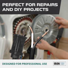 Iron Forge Cable 14 AWG Replacement Power Cord with Open End - 6 Ft Black Extension Cable, 2 Wire 14/2 SJT