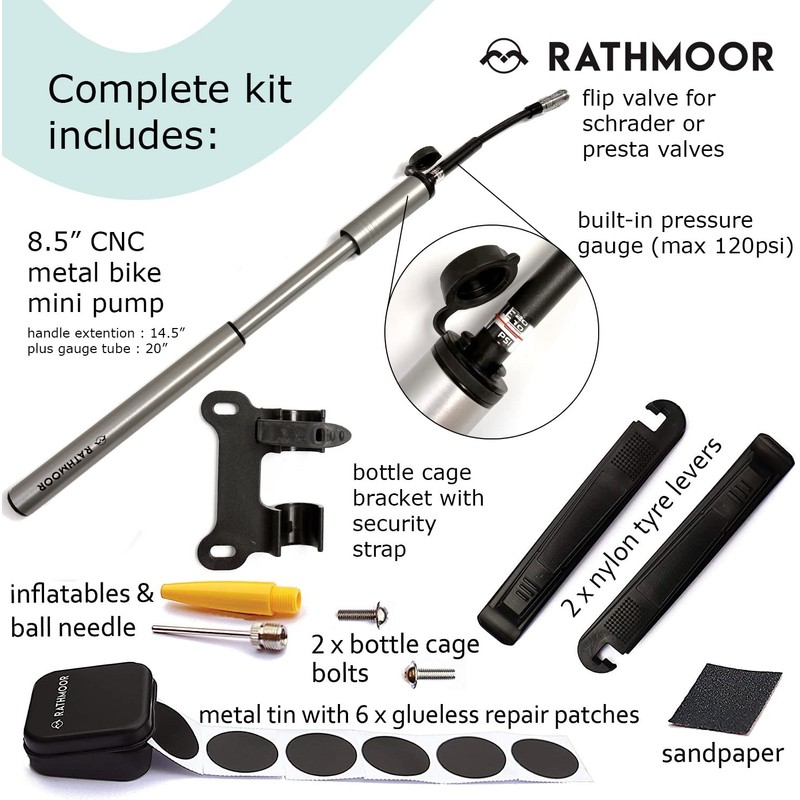 Rathmoor CNC Machined Bike Mini Pump with inline Gauge and