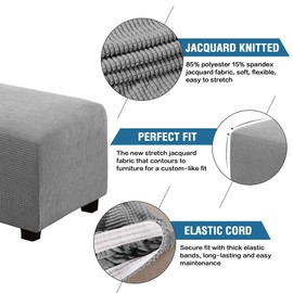 H.VERSAILTEX Ottoman Cover Slipcover Rectangle Fit Length 29"-34" Footrest Sofa Slipcovers Stool Cover Footstool Protector Covers Feature Stretch Thick Soft Jacquard Fabric Removable Washable - Dove