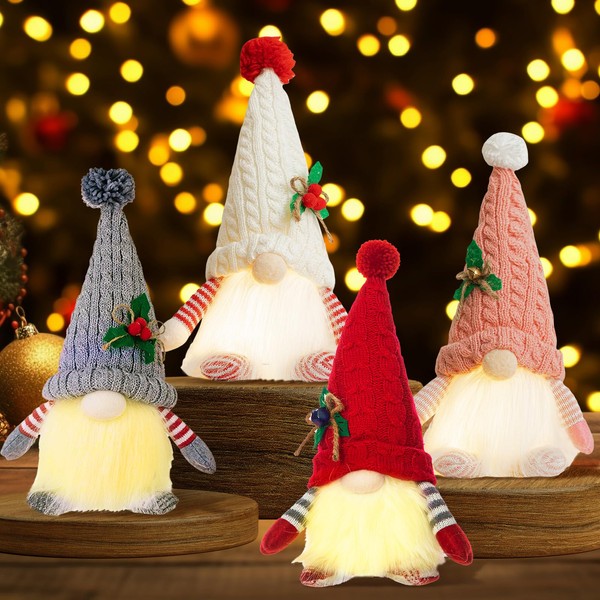 UCAMP Christmas Decoration Gnome with Light, 4 Pieces Christmas Gnome