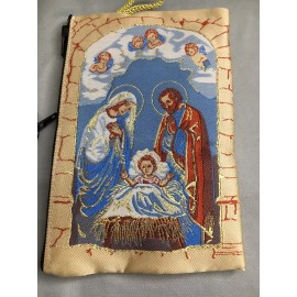 JESUS CATHOLIC Gold Rosary Pouch 2 Sided Zippered Icon Cloth Case Coin Bag 002
