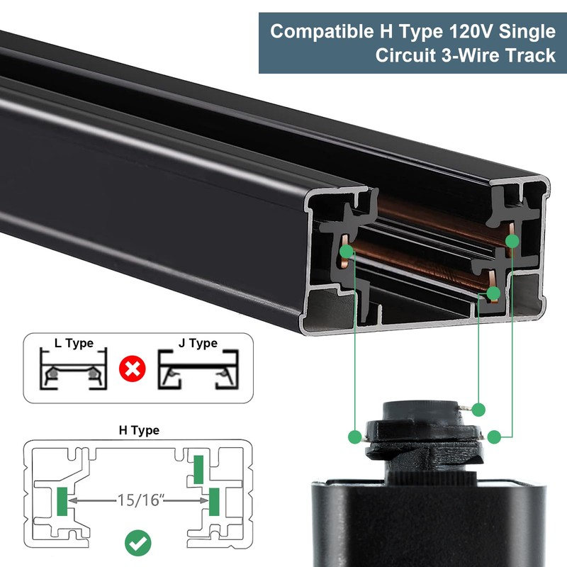 Modern H Type Track Lighting, Adjustable Black Finish and Real