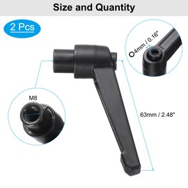 sourcing map 4pcs Clamping Lever Adjustable Handle Set Metric M8 x 50mm Male & M8 Female Thread Level Handles Hand Stud Knobs Quick Release Black for Lathe Machinery