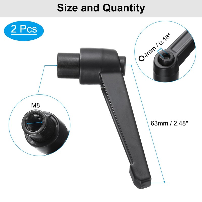 sourcing map 4pcs Clamping Lever Adjustable Handle Set Metric M8