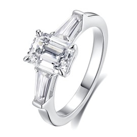 GAUDALGEM Moissanite Engagement Rings for Women,2.8CTTW emerald cut 3 stone D Color VVS1 promise anniversary Wedding Bands,18K White Gold Plated S925 Sterling Silver Valentine's Day Gift (6.5)