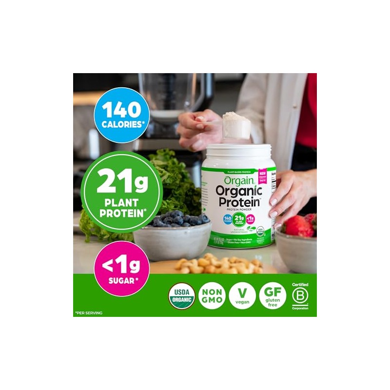 Orgain Organic Plant Based Protein Powder, Natural Unsweetened - Vegan,