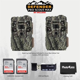 Browning Trail Camera Defender Pro Scout Max Cellular Trail Camera, AT&T and Verizon 2 Pack, Bundle with 2X 32GB SDHC Memory Card, Hi-Speed SD USB Card Reader