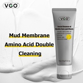 VGO Dual Care Facial Cleanser, 50g. Suitable for all skin types. Cleanses and moisturizes. A skincare cleansing product with a gentle texture, containing activated charcoal and coconut ingredients.