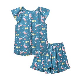 Conjunto de pijama para niñas, manga con vuelos, suave, pijama de 4 a 13 años, Huevos de conejo azul marino Y87, 8-9 Años