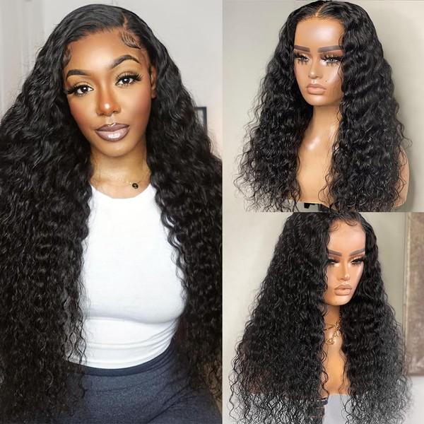 RECOOL Water Wave Lace Front Wig 4x4 Lace Closure Wigs Human Hair Wigs For Black Women Brazilian Hair Wet and Wavy Lace Front Wigs Human Hair Pre Plucked with Baby Hair(24 inches, 4x4 Wig)