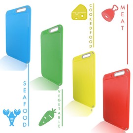 Plastic Cutting Board, Set of 4 with Storage Stand, Color Box Packed, BPA-Free, Preventing Cross-contamination of Different Food Types, Dishwasher Safe