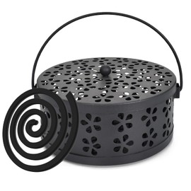 Mosquito Coil Holder Black, Metal Incense Burner with Handle and Lid,Incense Holder Portable for Home, Garden,Camping, Travel and Fishing (Black)