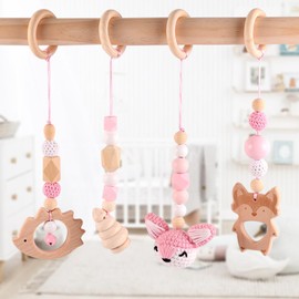Gohytal Baby Gym Pendants, Pack of 4, Pendant Play Arch Baby, Play Arch Pendant, Wooden Play Arch, Baby Toy from 0 Months, Play Arch, Baby Toy for Girls, Boys, Baby