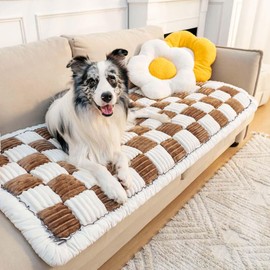FUNNY FUZZY FUNNY FUZZY Pet Couch Covers for Sofa, Couch Covers for Dogs Washable Dog Couch Cover Protector Cream-Colored Furniture Sofa Covers for Dog Handmade Pure Cotton Pet Bed Mat (Brown, 27.6"59.1")