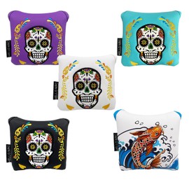 Golf Putter Cover Magnetic Closure Odyssey 2 Ball Tailor Made Spider Putter Compatible Mallet Type Mexican Skull Brocade Koi Square (Mexico Skull Black)