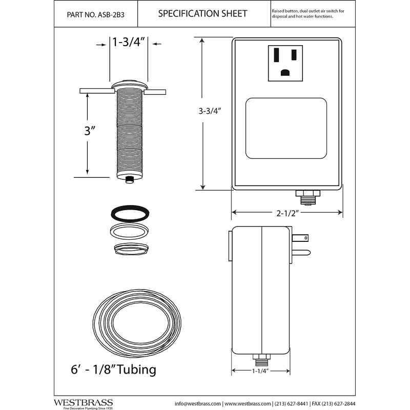 Westbrass ASB-01 Sink Top Waste Disposal Air Switch and Single